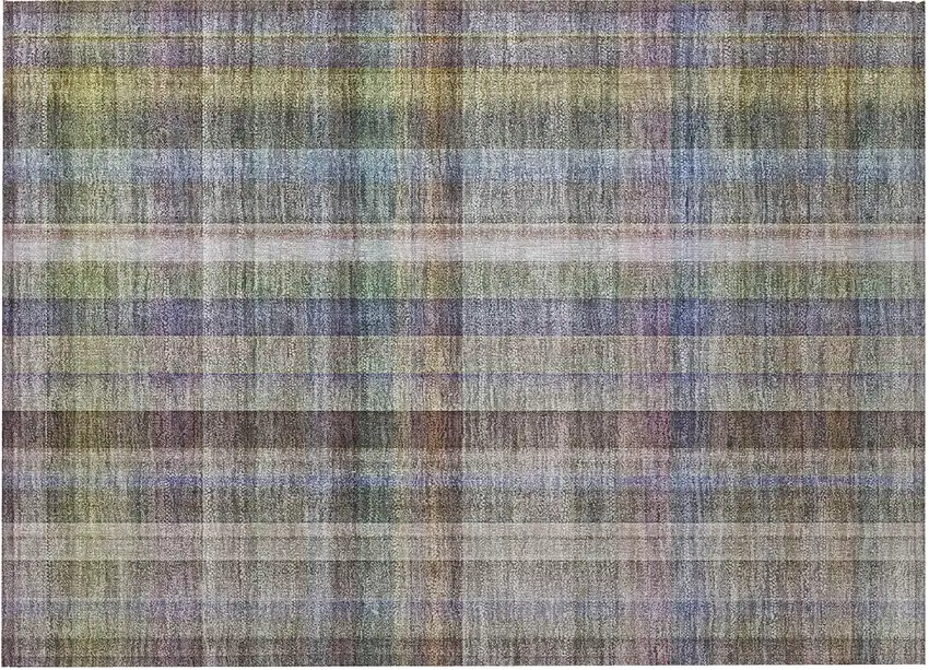 Gray Plaid Washable Non Skid Indoor Outdoor Area Rug Photo 5