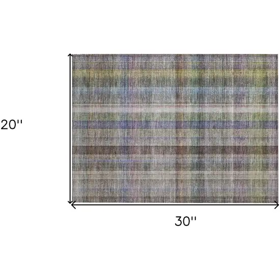 Gray Blue and Green Plaid Washable Non Skid Indoor Outdoor Area Rug Photo 3