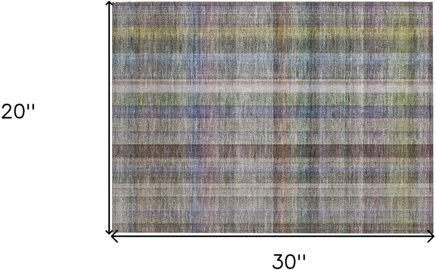 Gray Blue and Green Plaid Washable Non Skid Indoor Outdoor Area Rug Photo 3