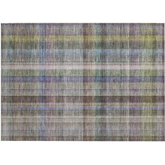 Gray Blue and Green Plaid Washable Non Skid Indoor Outdoor Area Rug Photo 2