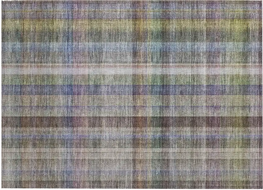 Gray Blue and Green Plaid Washable Non Skid Indoor Outdoor Area Rug Photo 2