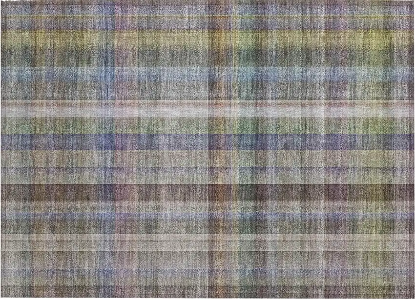 Gray Blue and Green Plaid Washable Non Skid Indoor Outdoor Area Rug Photo 2