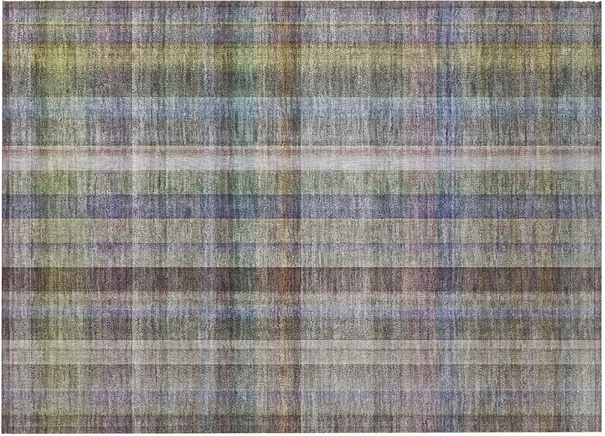 Gray Blue and Green Plaid Washable Non Skid Indoor Outdoor Area Rug Photo 4