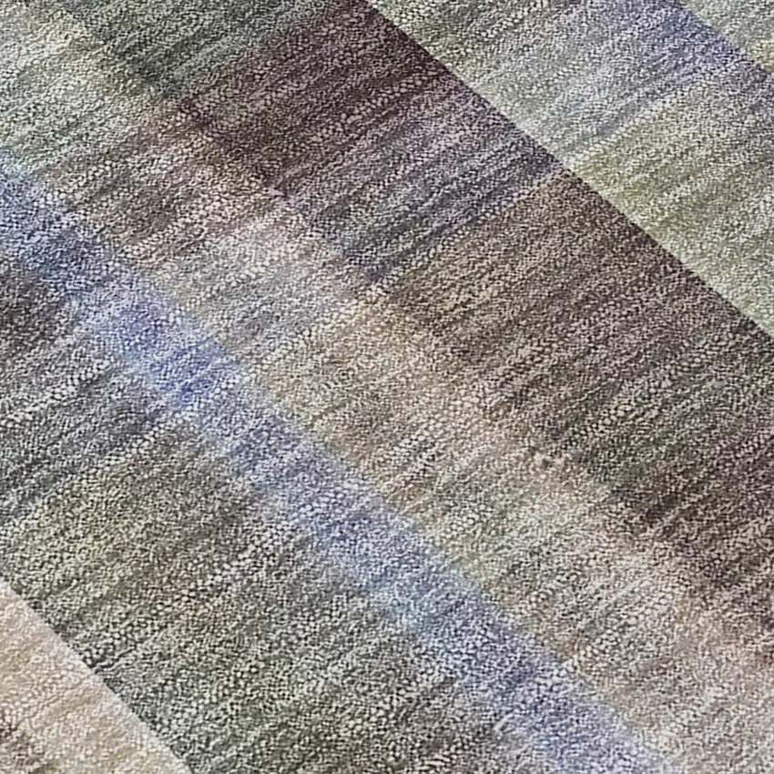 Gray Blue and Green Plaid Washable Non Skid Indoor Outdoor Area Rug Photo 9
