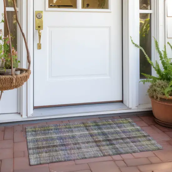 Gray Blue and Green Plaid Washable Non Skid Indoor Outdoor Area Rug Photo 9
