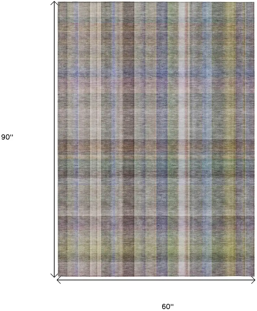 Gray Plaid Washable Non Skid Indoor Outdoor Area Rug Photo 3