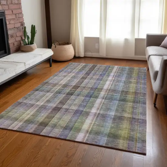 Gray Plaid Washable Non Skid Indoor Outdoor Area Rug Photo 9