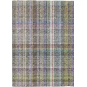 Photo of Gray Plaid Washable Non Skid Indoor Outdoor Area Rug