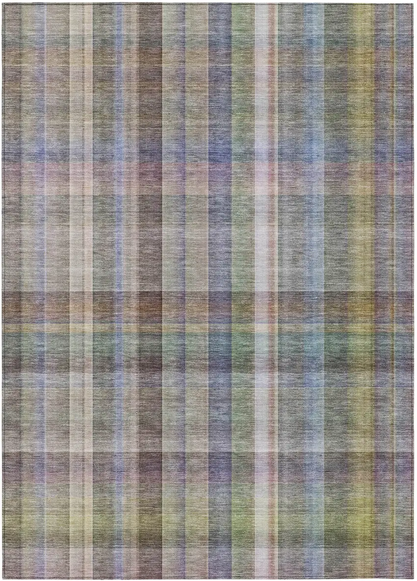 Gray Plaid Washable Non Skid Indoor Outdoor Area Rug Photo 2