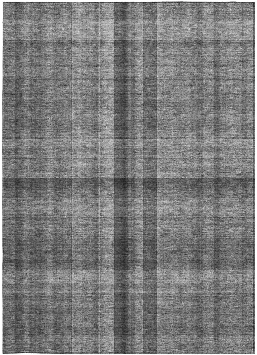 Gray Plaid Washable Non Skid Indoor Outdoor Area Rug Photo 5