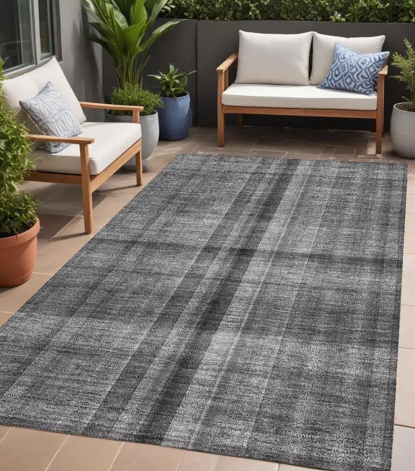 Gray Plaid Washable Non Skid Indoor Outdoor Area Rug Photo 1