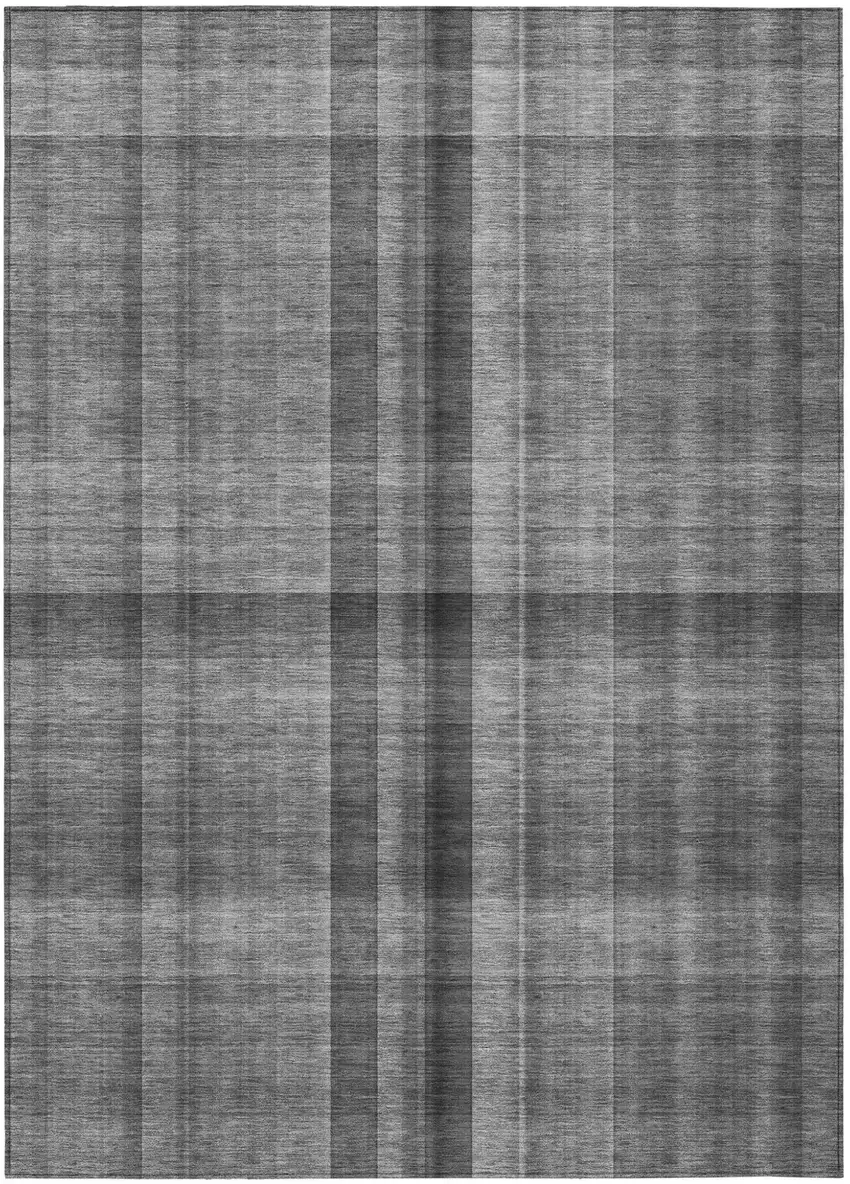 Gray Plaid Washable Non Skid Indoor Outdoor Area Rug Photo 2