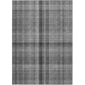 Photo of Gray Plaid Washable Non Skid Indoor Outdoor Area Rug