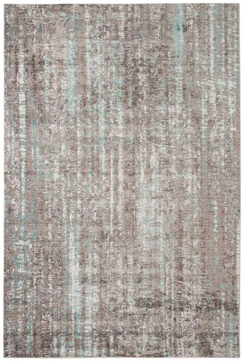 Gray and Aqua Abstract Stripes Power Loom Area Rug Photo 6