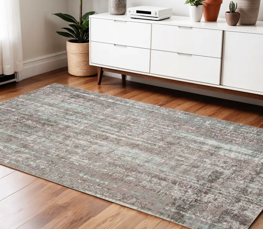 Ivory and Gray Abstract Power Loom Area Rug Photo 1