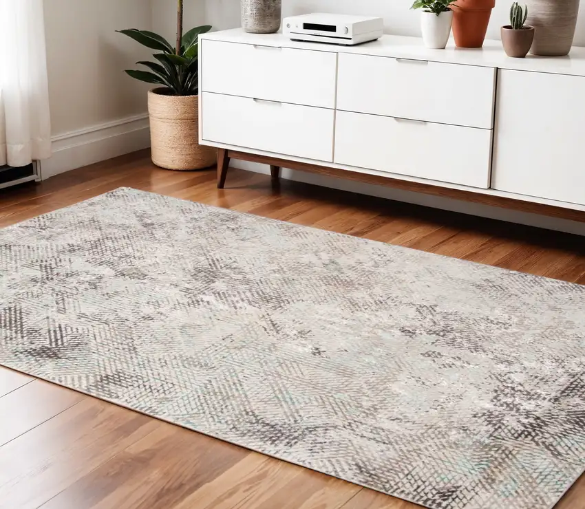 Gray and Black Abstract Power Loom Handmade Area Rug Photo 1