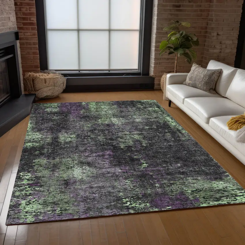 Gray Purple And Charcoal Abstract Washable Indoor Outdoor Area Rug Photo 9