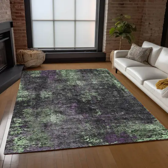 Gray Purple And Charcoal Abstract Washable Indoor Outdoor Area Rug Photo 9