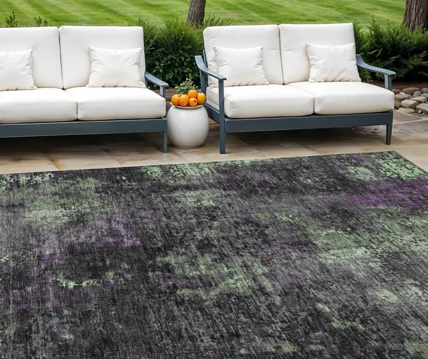 Gray Purple And Charcoal Abstract Washable Indoor Outdoor Area Rug Photo 1
