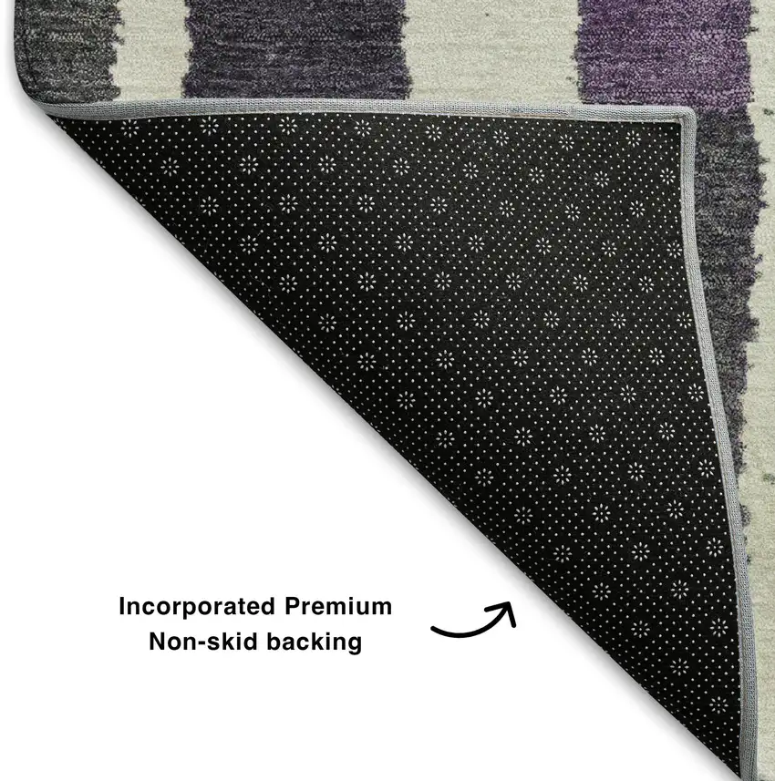 Gray Purple And Green Striped Washable Area Rug With UV Protection Photo 7