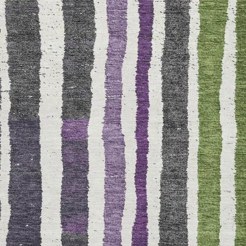 Gray Purple And Green Striped Washable Area Rug With UV Protection Photo 3