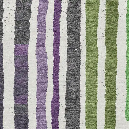 Gray Purple And Green Striped Washable Area Rug With UV Protection Photo 3