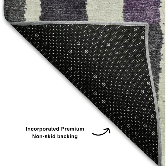 Gray Purple And Green Striped Washable Area Rug With UV Protection Photo 7