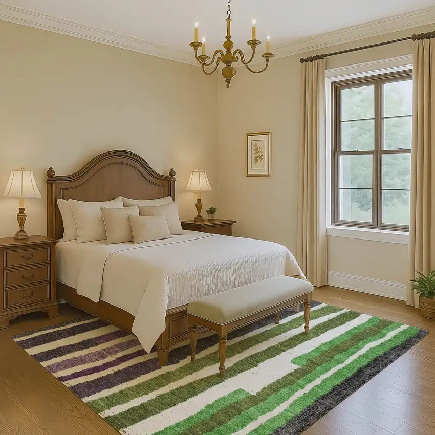 Gray Purple And Green Striped Washable Area Rug With UV Protection Photo 6