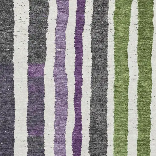 Gray Purple And Green Striped Washable Area Rug With UV Protection Photo 3