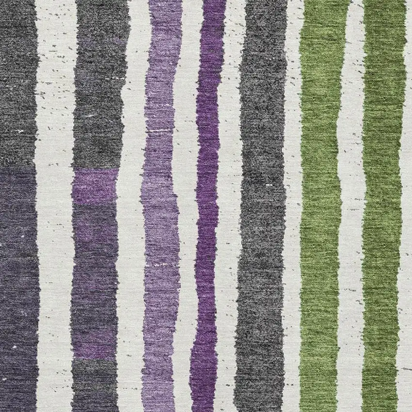 Gray Purple And Green Striped Washable Area Rug With UV Protection Photo 3