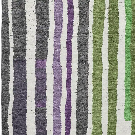 Gray Purple And Green Striped Washable Area Rug With UV Protection Photo 4