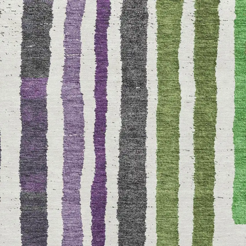 Gray Purple And Green Striped Washable Area Rug With UV Protection Photo 3