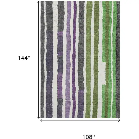 Gray Purple And Green Striped Washable Area Rug With UV Protection Photo 9