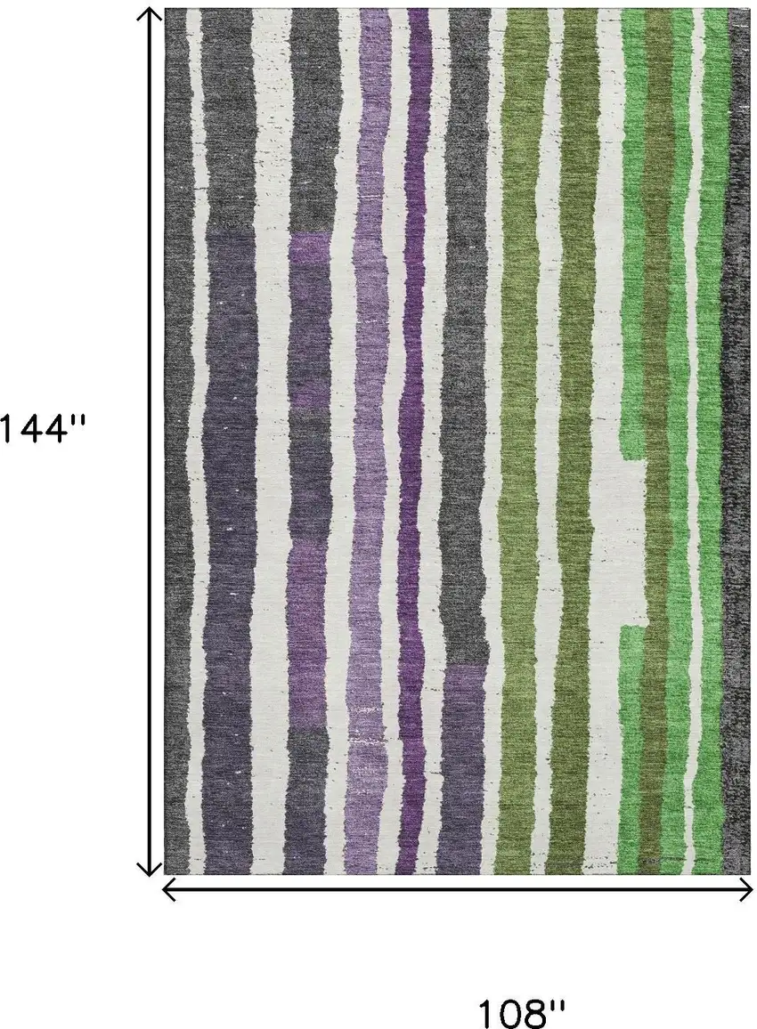 Gray Purple And Green Striped Washable Area Rug With UV Protection Photo 9