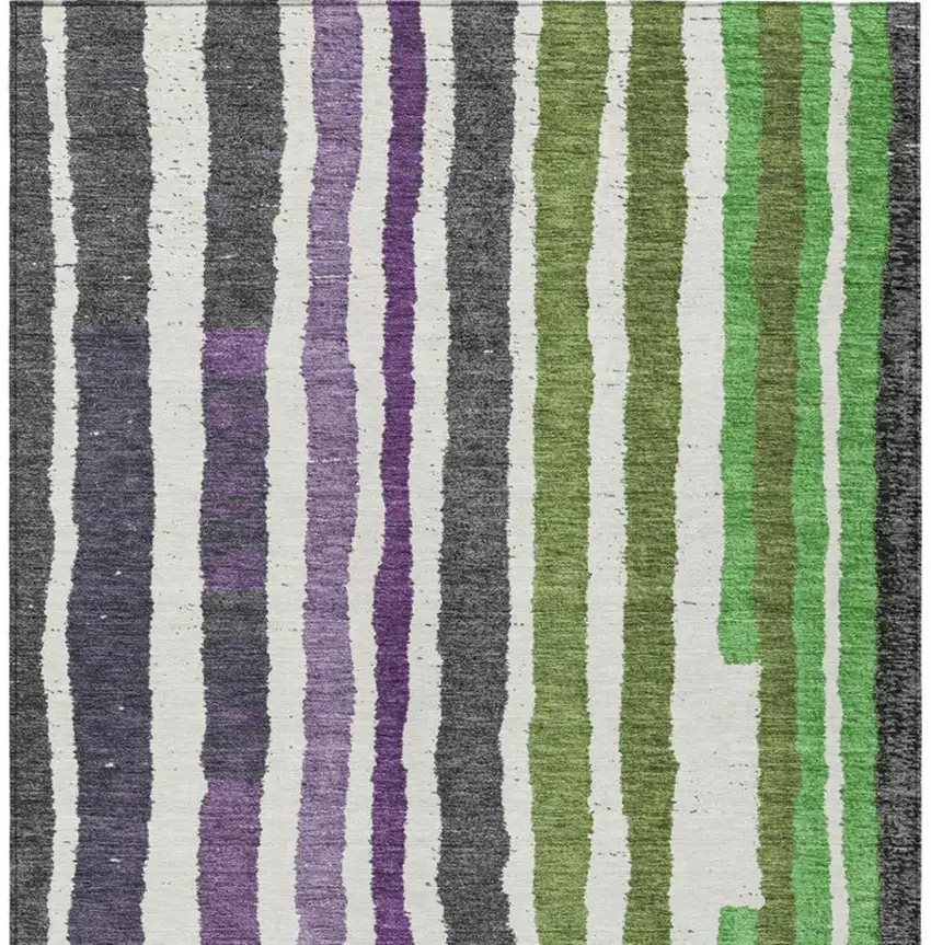Gray Purple And Green Striped Washable Indoor Outdoor Area Rug Photo 1