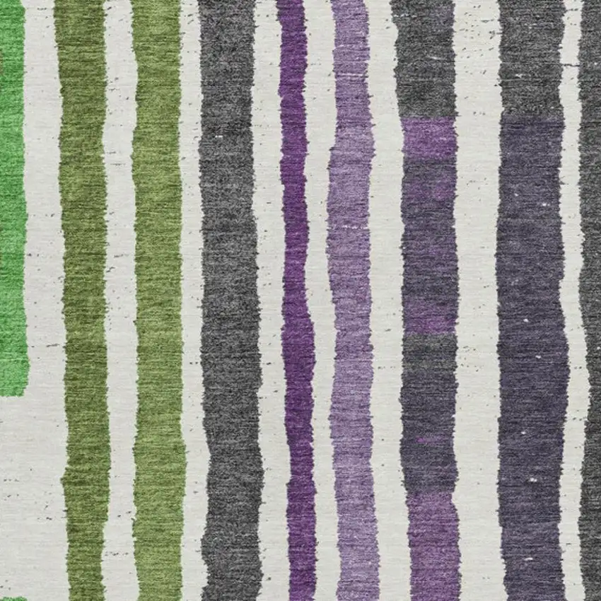 Gray Purple And Green Striped Washable Indoor Outdoor Area Rug Photo 3