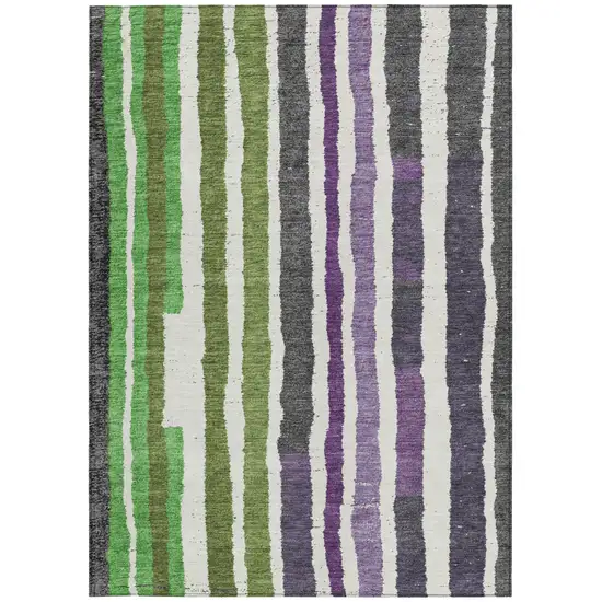 Gray Purple And Green Striped Washable Indoor Outdoor Area Rug Photo 1