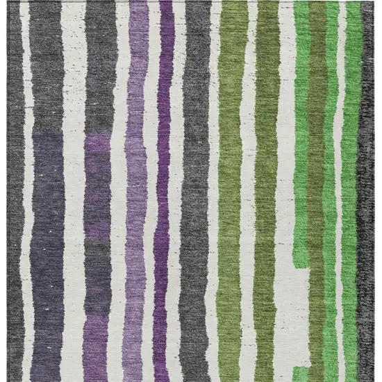 Gray Purple And Green Striped Washable Indoor Outdoor Area Rug Photo 1