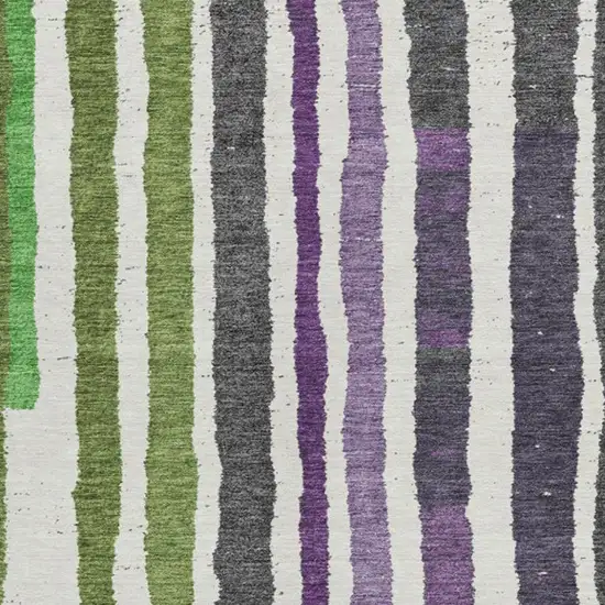 Gray Purple And Green Striped Washable Indoor Outdoor Area Rug Photo 3