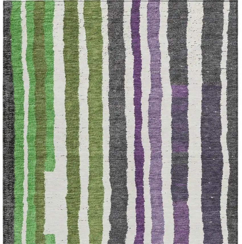 Gray Purple And Green Striped Washable Indoor Outdoor Area Rug Photo 3
