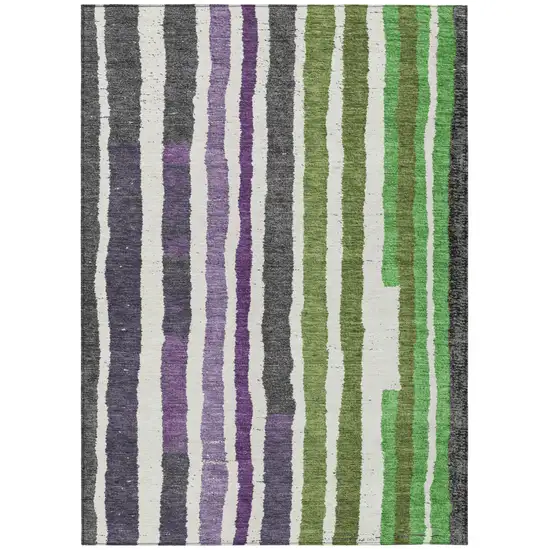 Gray Purple And Green Striped Washable Indoor Outdoor Area Rug Photo 8