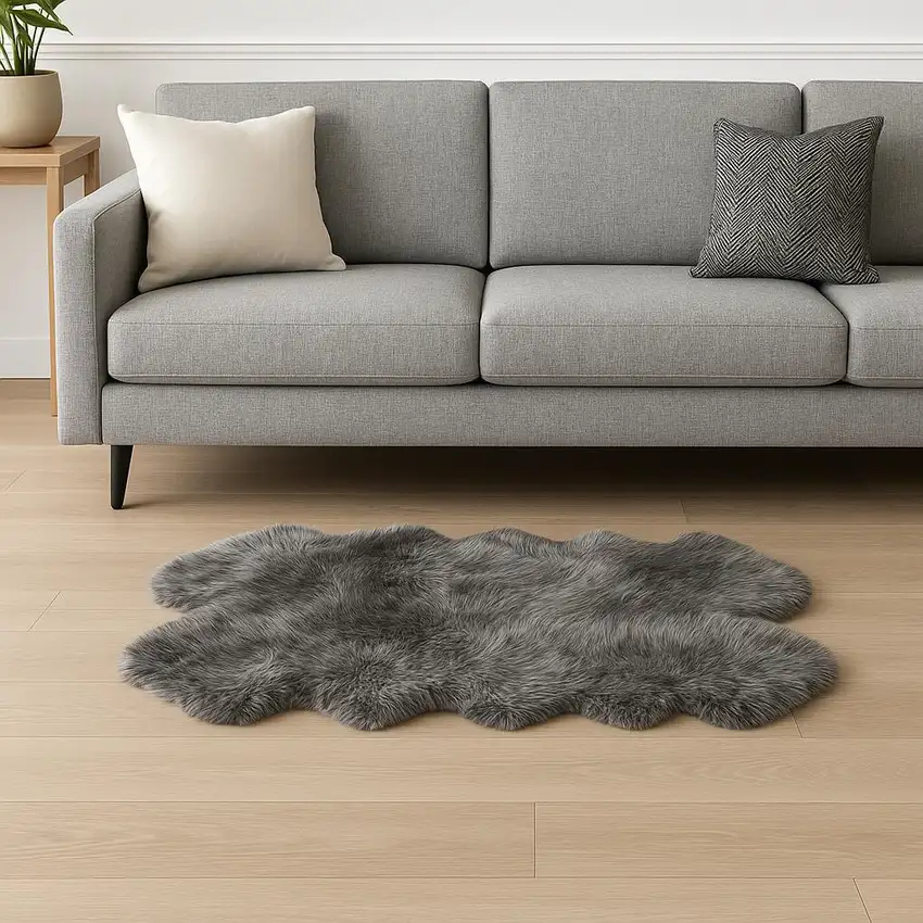 Gray Genuine Sheepskin Handmade Area Rug Photo 1