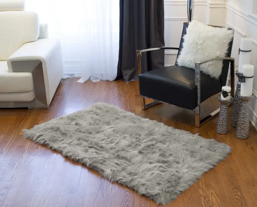 Gray Rectangular Faux Fur - Area Rug Photo 3