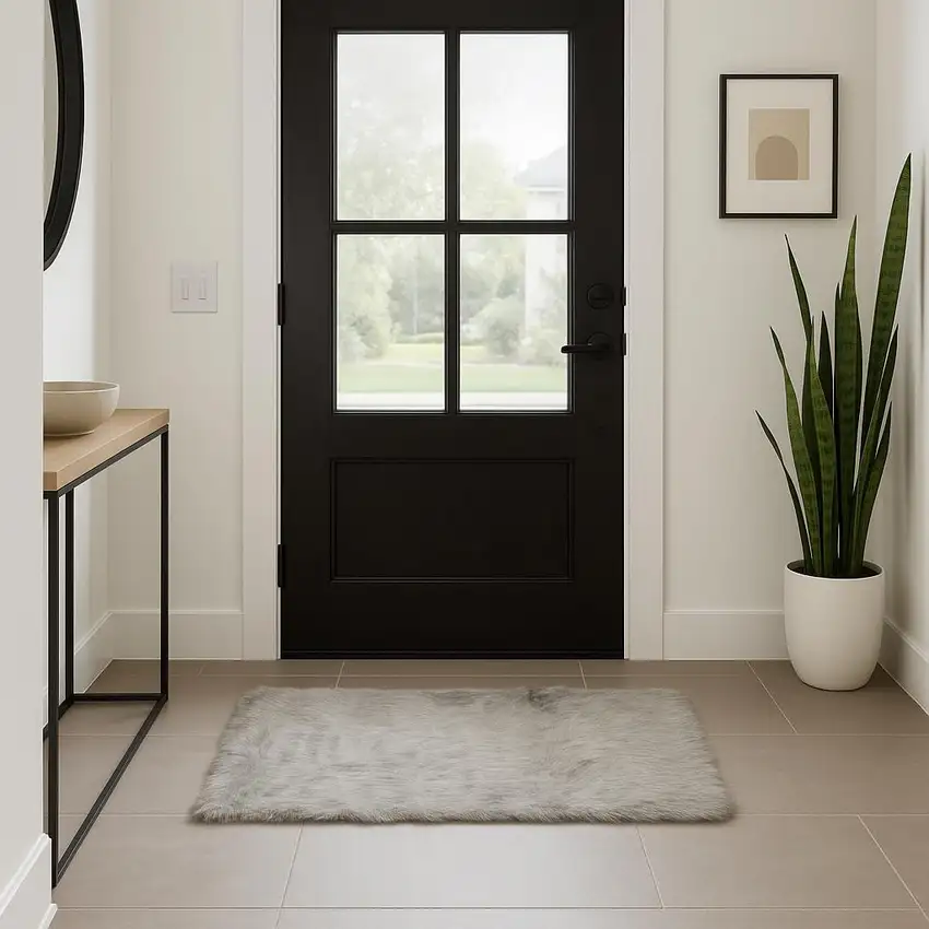 Gray Faux Fur Shag Area Rug Photo 1