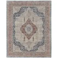 Photo of Gray Red And Blue Floral Power Loom Stain Resistant Area Rug