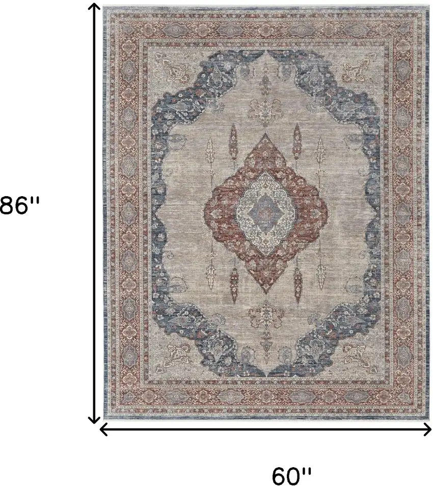 Blue and Gray Floral Power Loom Area Rug Photo 3