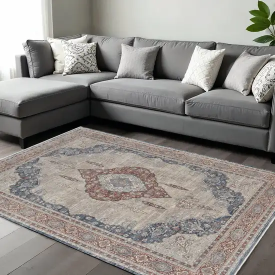 Gray Red And Blue Floral Area Rug Photo 1
