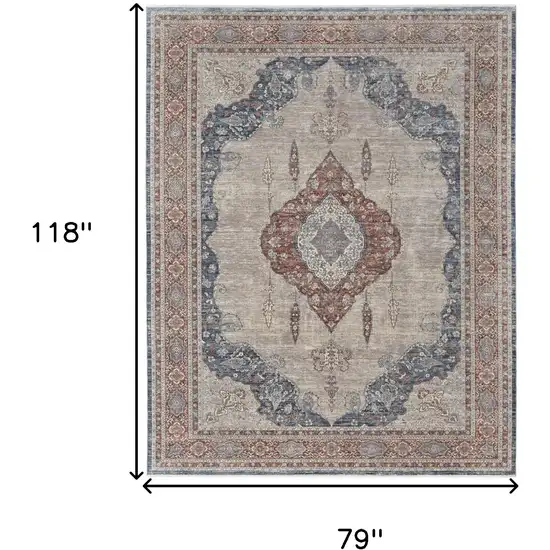 Gray Red And Blue Floral Area Rug Photo 3