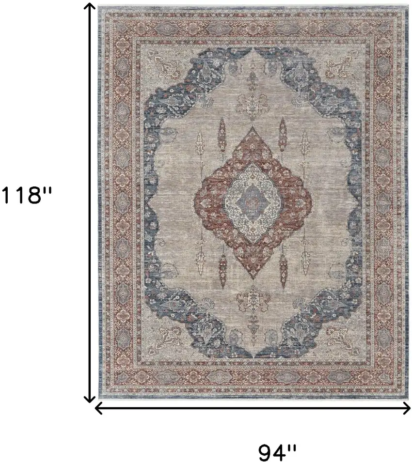 Gray Red And Blue Floral Power Loom Stain Resistant Area Rug Photo 6