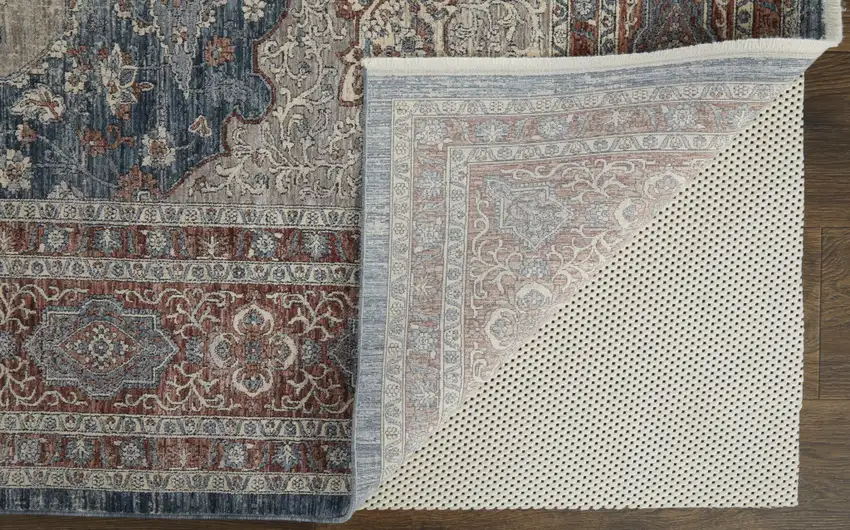 Gray Red And Blue Floral Power Loom Stain Resistant Area Rug Photo 6